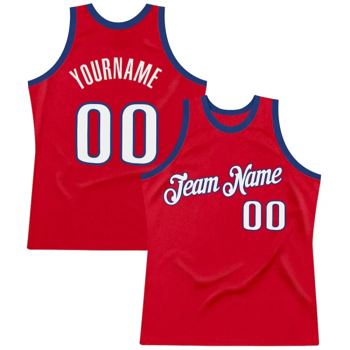 Custom Red White-Royal Authentic Throwback Basketball Jersey - Image 1