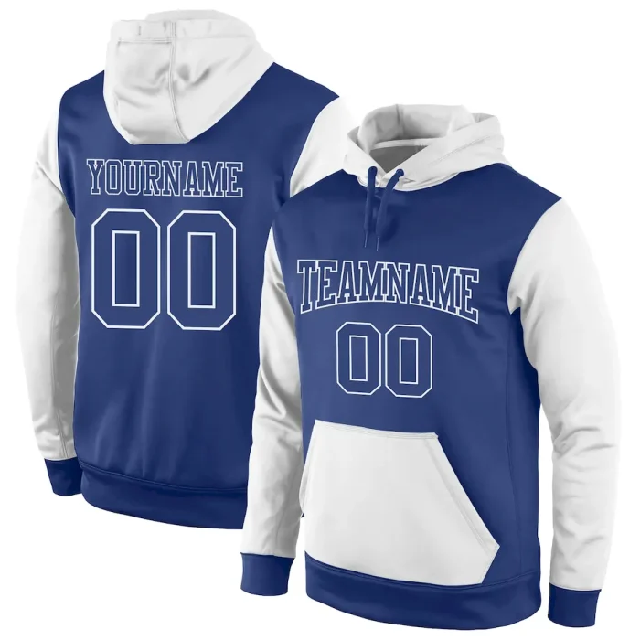 Custom Stitched Royal Royal-White Sports Pullover Sweatshirt Hoodie - Image 1