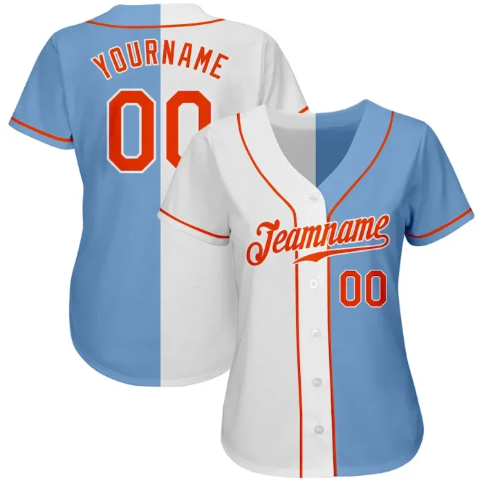 Custom Light Blue Orange-White Authentic Split Fashion Baseball Jersey - Image 2